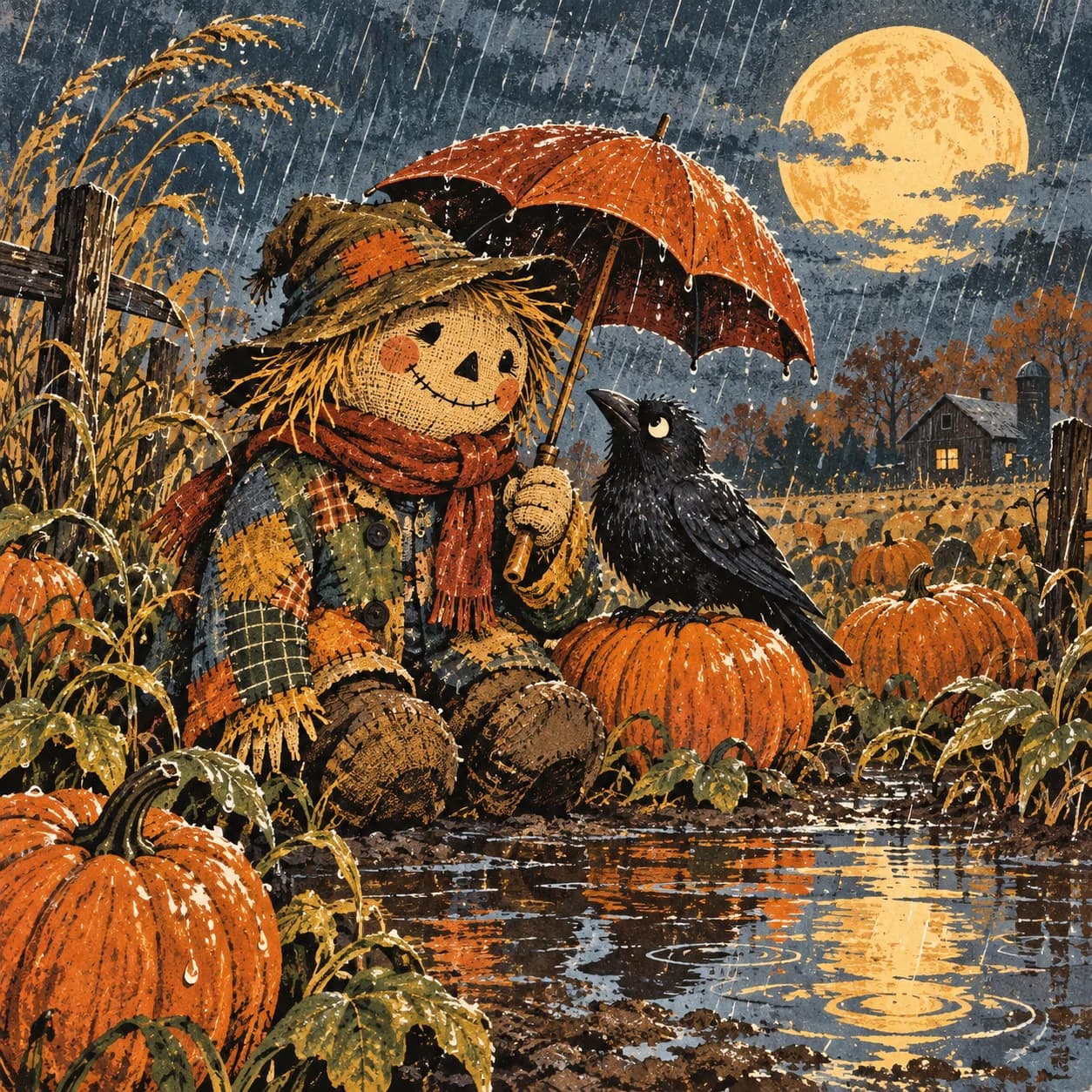 Diseño de Halloween Espantapájaros bajo la lluvia